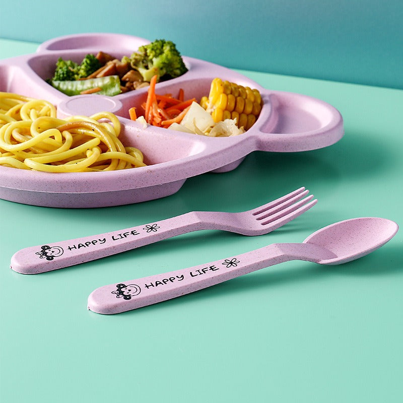 2PCs Children Bear Plate with Fork Spoon